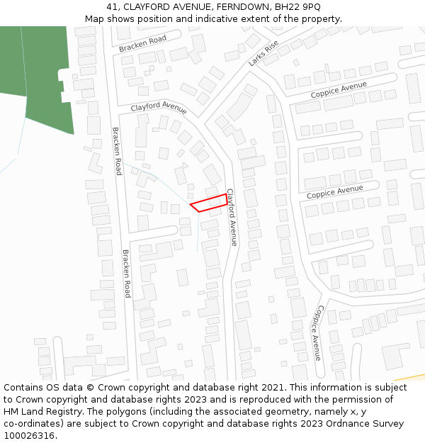 41, CLAYFORD AVENUE, FERNDOWN, BH22 9PQ: Location map and indicative extent of plot