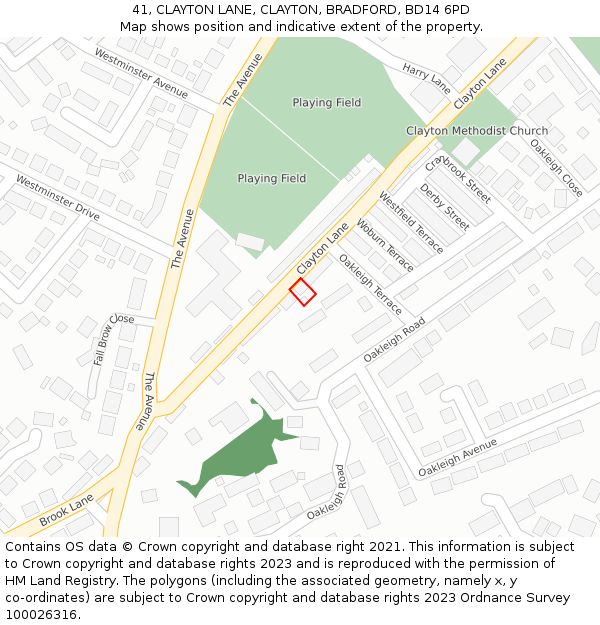 41, CLAYTON LANE, CLAYTON, BRADFORD, BD14 6PD: Location map and indicative extent of plot