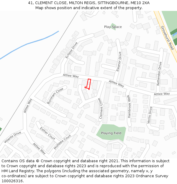 41, CLEMENT CLOSE, MILTON REGIS, SITTINGBOURNE, ME10 2XA: Location map and indicative extent of plot