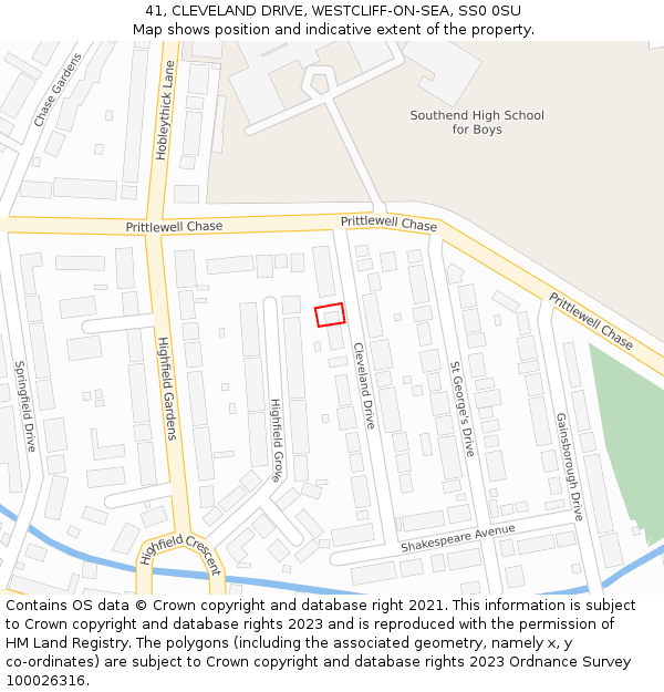 41, CLEVELAND DRIVE, WESTCLIFF-ON-SEA, SS0 0SU: Location map and indicative extent of plot