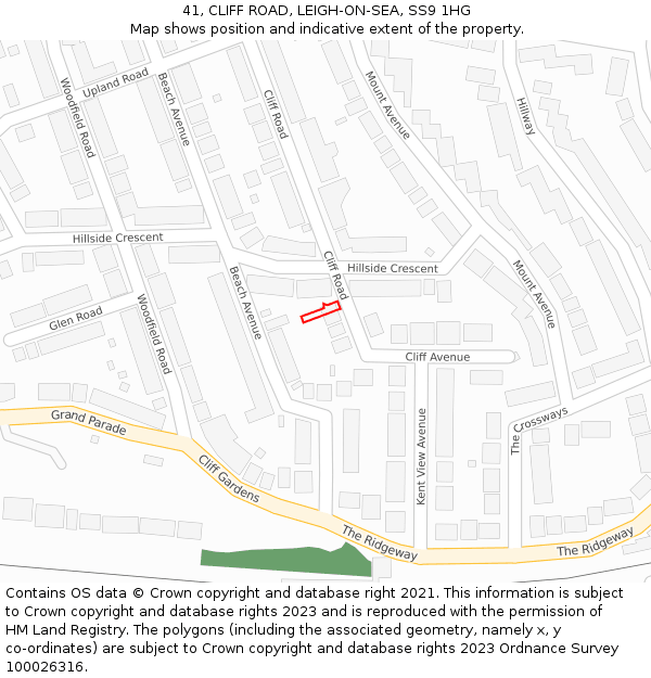 41, CLIFF ROAD, LEIGH-ON-SEA, SS9 1HG: Location map and indicative extent of plot