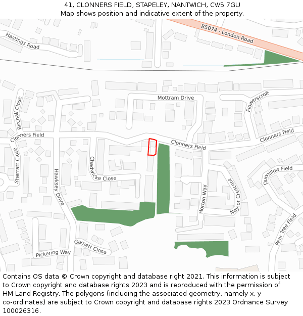 41, CLONNERS FIELD, STAPELEY, NANTWICH, CW5 7GU: Location map and indicative extent of plot
