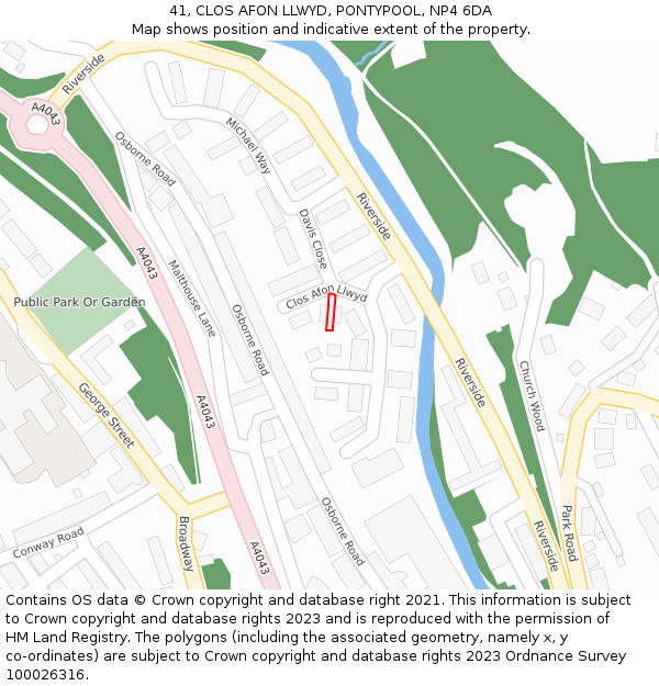 41, CLOS AFON LLWYD, PONTYPOOL, NP4 6DA: Location map and indicative extent of plot