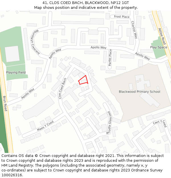 41, CLOS COED BACH, BLACKWOOD, NP12 1GT: Location map and indicative extent of plot