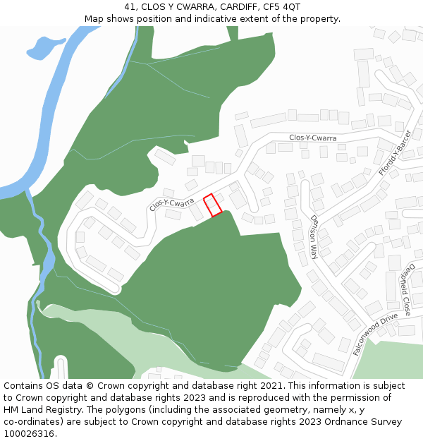 41, CLOS Y CWARRA, CARDIFF, CF5 4QT: Location map and indicative extent of plot