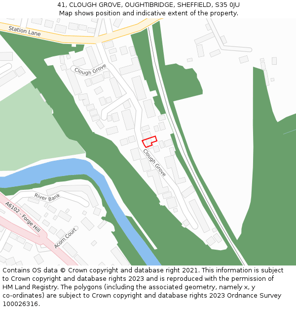 41, CLOUGH GROVE, OUGHTIBRIDGE, SHEFFIELD, S35 0JU: Location map and indicative extent of plot