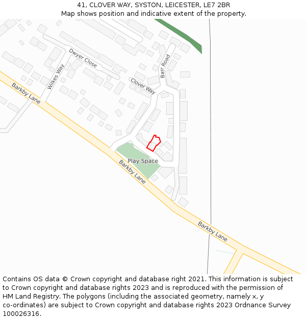 41, CLOVER WAY, SYSTON, LEICESTER, LE7 2BR: Location map and indicative extent of plot