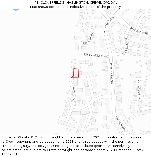 41, CLOVERFIELDS, HASLINGTON, CREWE, CW1 5AL: Location map and indicative extent of plot