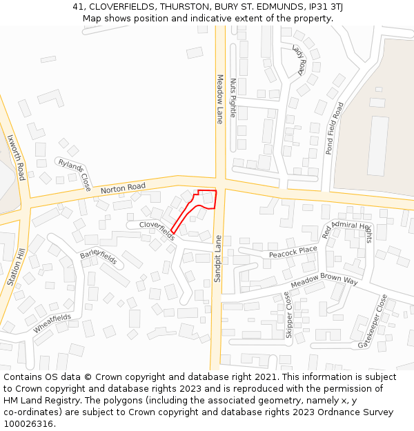 41, CLOVERFIELDS, THURSTON, BURY ST. EDMUNDS, IP31 3TJ: Location map and indicative extent of plot