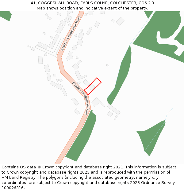 41, COGGESHALL ROAD, EARLS COLNE, COLCHESTER, CO6 2JR: Location map and indicative extent of plot