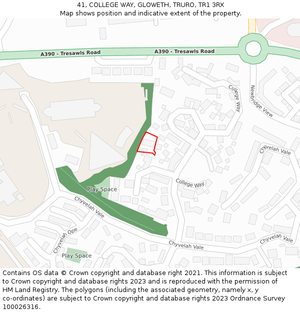 41, COLLEGE WAY, GLOWETH, TRURO, TR1 3RX: Location map and indicative extent of plot