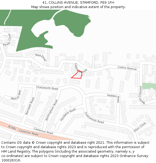 41, COLLINS AVENUE, STAMFORD, PE9 1FH: Location map and indicative extent of plot