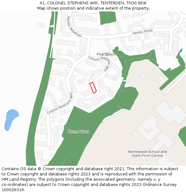 41, COLONEL STEPHENS WAY, TENTERDEN, TN30 6EW: Location map and indicative extent of plot