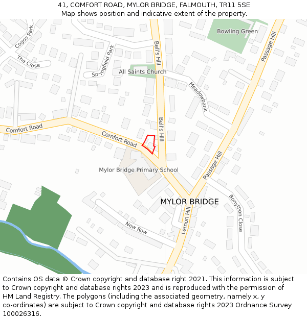 41, COMFORT ROAD, MYLOR BRIDGE, FALMOUTH, TR11 5SE: Location map and indicative extent of plot