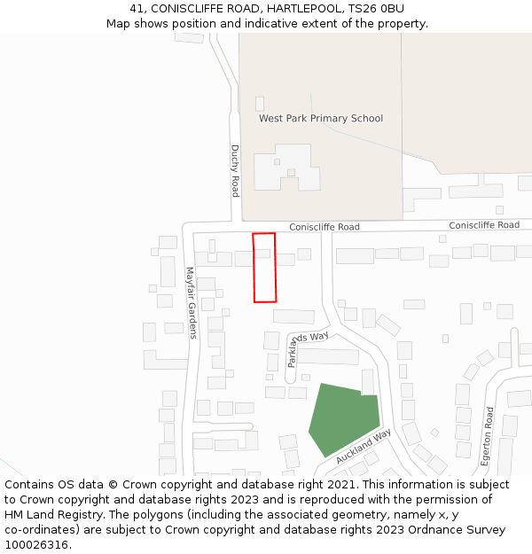 41, CONISCLIFFE ROAD, HARTLEPOOL, TS26 0BU: Location map and indicative extent of plot