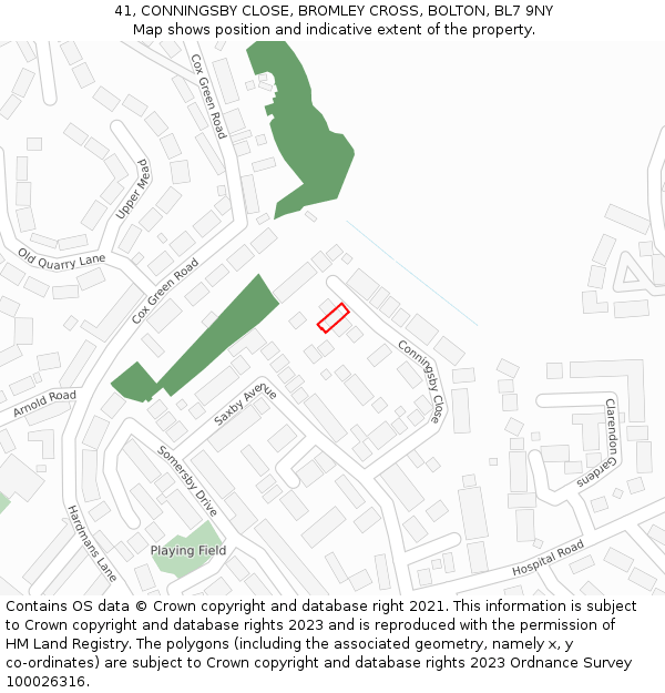 41, CONNINGSBY CLOSE, BROMLEY CROSS, BOLTON, BL7 9NY: Location map and indicative extent of plot