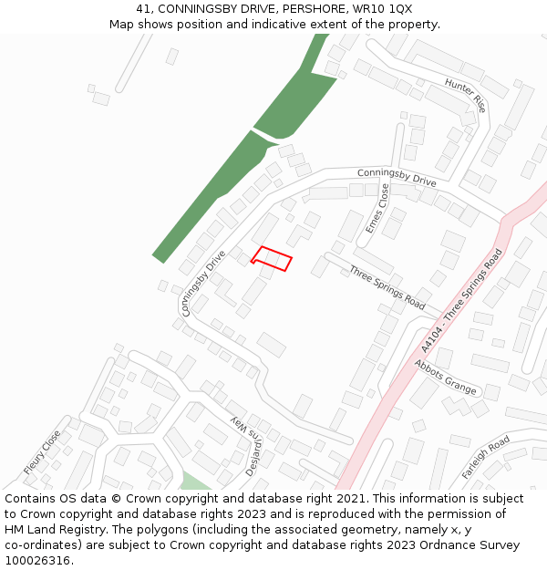 41, CONNINGSBY DRIVE, PERSHORE, WR10 1QX: Location map and indicative extent of plot