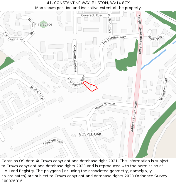 41, CONSTANTINE WAY, BILSTON, WV14 8GX: Location map and indicative extent of plot