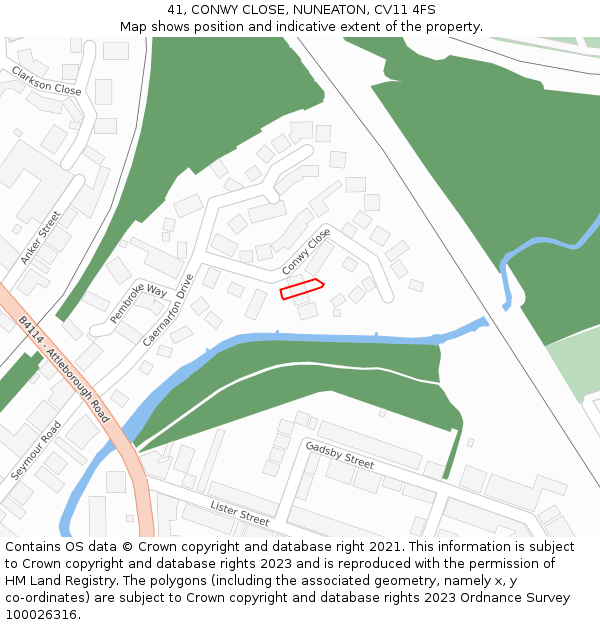 41, CONWY CLOSE, NUNEATON, CV11 4FS: Location map and indicative extent of plot