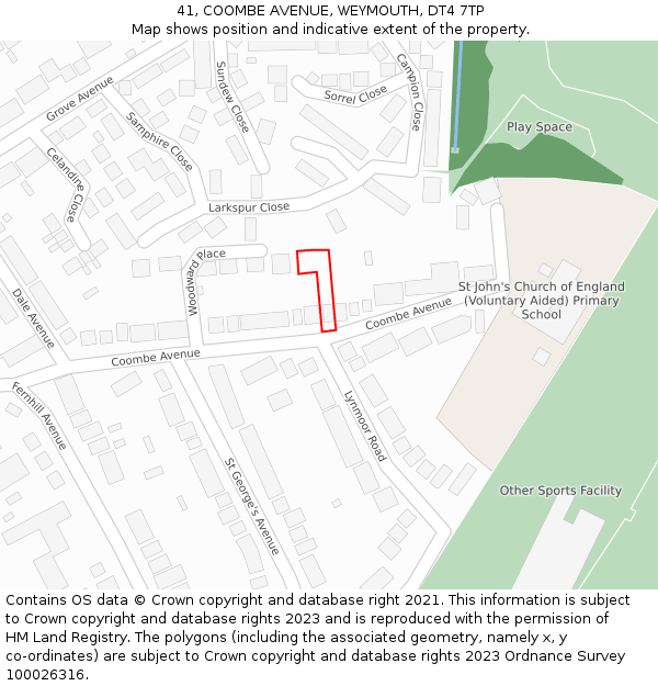 41, COOMBE AVENUE, WEYMOUTH, DT4 7TP: Location map and indicative extent of plot