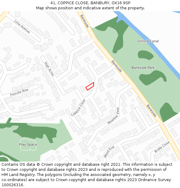 41, COPPICE CLOSE, BANBURY, OX16 9SP: Location map and indicative extent of plot