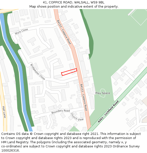 41, COPPICE ROAD, WALSALL, WS9 9BL: Location map and indicative extent of plot