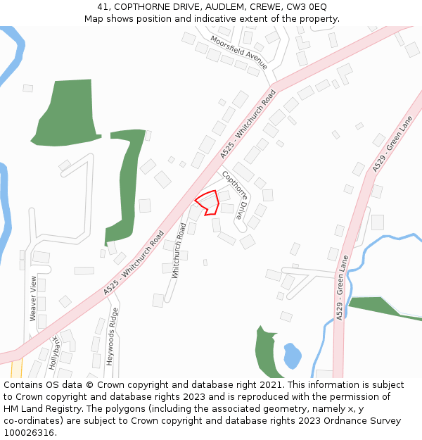 41, COPTHORNE DRIVE, AUDLEM, CREWE, CW3 0EQ: Location map and indicative extent of plot