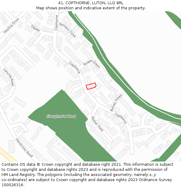 41, COPTHORNE, LUTON, LU2 8RL: Location map and indicative extent of plot