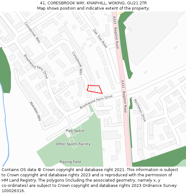 41, CORESBROOK WAY, KNAPHILL, WOKING, GU21 2TR: Location map and indicative extent of plot