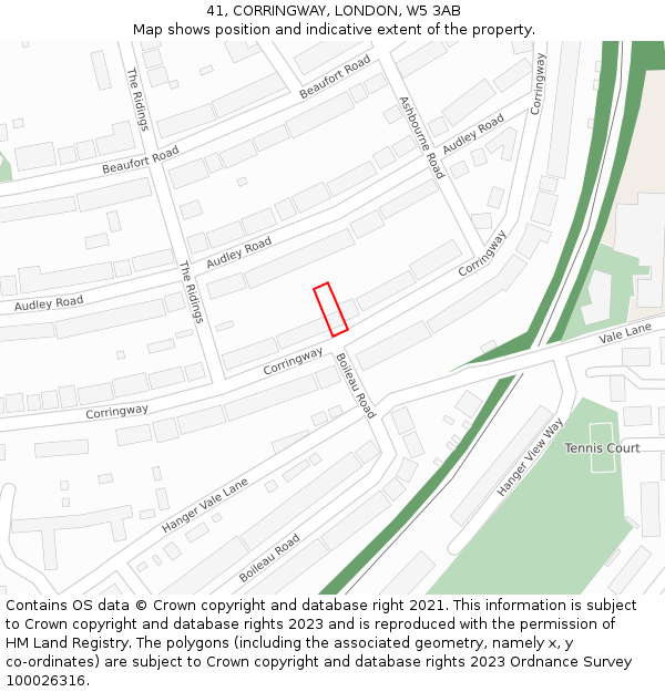 41, CORRINGWAY, LONDON, W5 3AB: Location map and indicative extent of plot