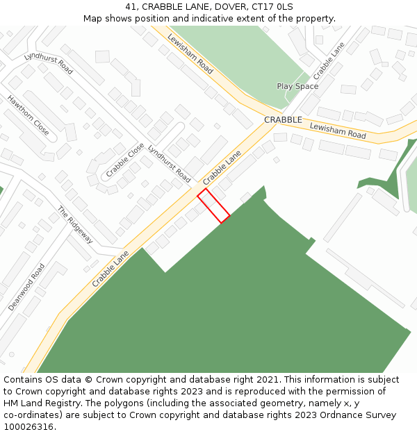 41, CRABBLE LANE, DOVER, CT17 0LS: Location map and indicative extent of plot