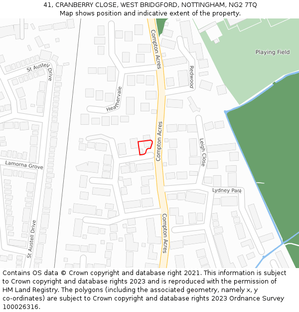 41, CRANBERRY CLOSE, WEST BRIDGFORD, NOTTINGHAM, NG2 7TQ: Location map and indicative extent of plot