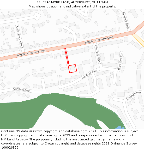 41, CRANMORE LANE, ALDERSHOT, GU11 3AN: Location map and indicative extent of plot