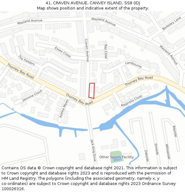 41, CRAVEN AVENUE, CANVEY ISLAND, SS8 0DJ: Location map and indicative extent of plot