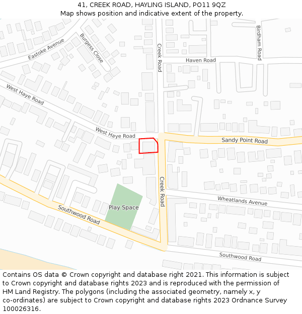 41, CREEK ROAD, HAYLING ISLAND, PO11 9QZ: Location map and indicative extent of plot