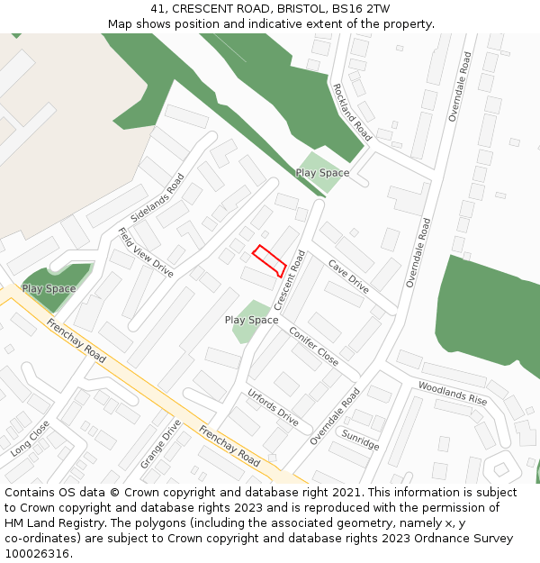 41, CRESCENT ROAD, BRISTOL, BS16 2TW: Location map and indicative extent of plot