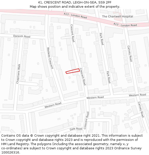 41, CRESCENT ROAD, LEIGH-ON-SEA, SS9 2PF: Location map and indicative extent of plot