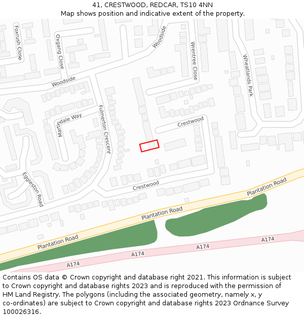 41, CRESTWOOD, REDCAR, TS10 4NN: Location map and indicative extent of plot