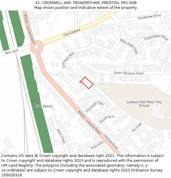 41, CROMWELL WAY, PENWORTHAM, PRESTON, PR1 9SB: Location map and indicative extent of plot