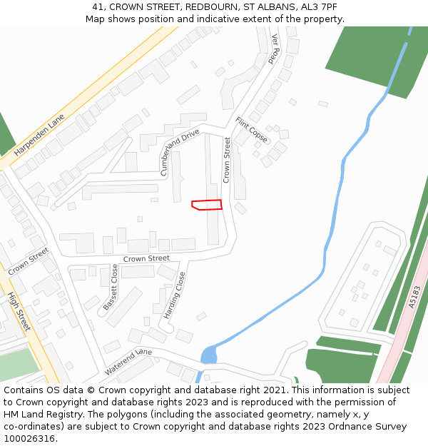 41, CROWN STREET, REDBOURN, ST ALBANS, AL3 7PF: Location map and indicative extent of plot