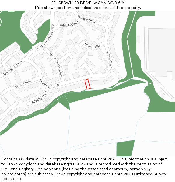 41, CROWTHER DRIVE, WIGAN, WN3 6LY: Location map and indicative extent of plot