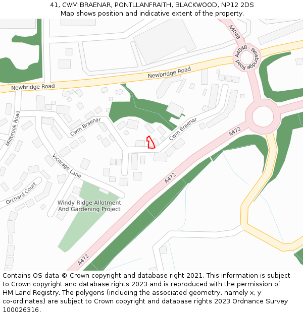 41, CWM BRAENAR, PONTLLANFRAITH, BLACKWOOD, NP12 2DS: Location map and indicative extent of plot