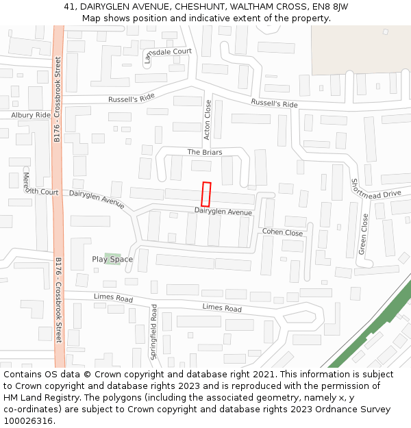 41, DAIRYGLEN AVENUE, CHESHUNT, WALTHAM CROSS, EN8 8JW: Location map and indicative extent of plot