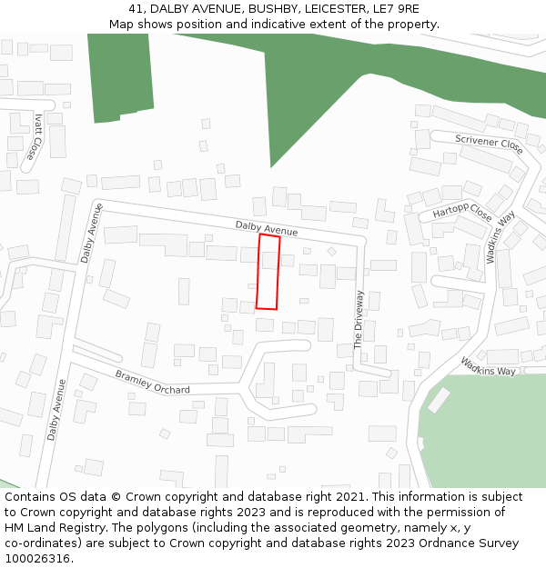 41, DALBY AVENUE, BUSHBY, LEICESTER, LE7 9RE: Location map and indicative extent of plot