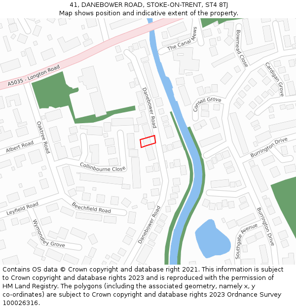 41, DANEBOWER ROAD, STOKE-ON-TRENT, ST4 8TJ: Location map and indicative extent of plot