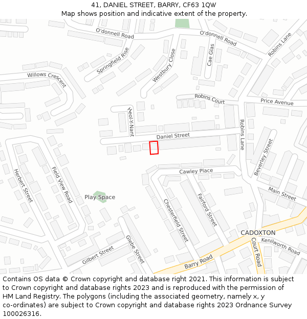 41, DANIEL STREET, BARRY, CF63 1QW: Location map and indicative extent of plot