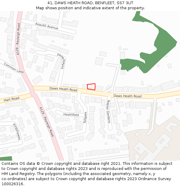 41, DAWS HEATH ROAD, BENFLEET, SS7 3UT: Location map and indicative extent of plot