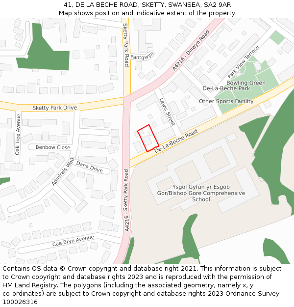 41, DE LA BECHE ROAD, SKETTY, SWANSEA, SA2 9AR: Location map and indicative extent of plot