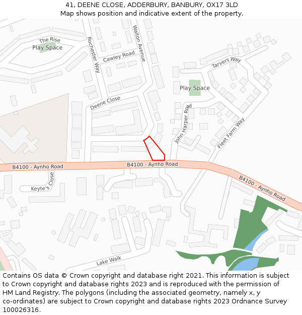 41, DEENE CLOSE, ADDERBURY, BANBURY, OX17 3LD: Location map and indicative extent of plot