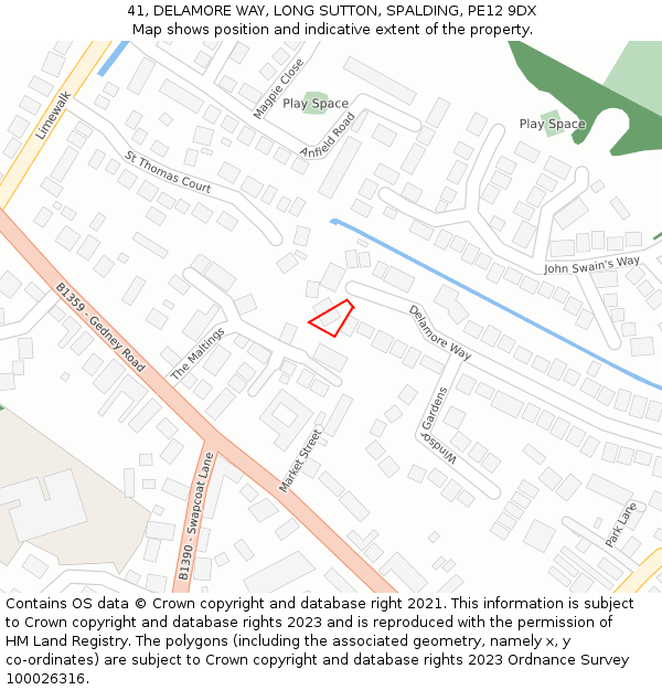 41, DELAMORE WAY, LONG SUTTON, SPALDING, PE12 9DX: Location map and indicative extent of plot